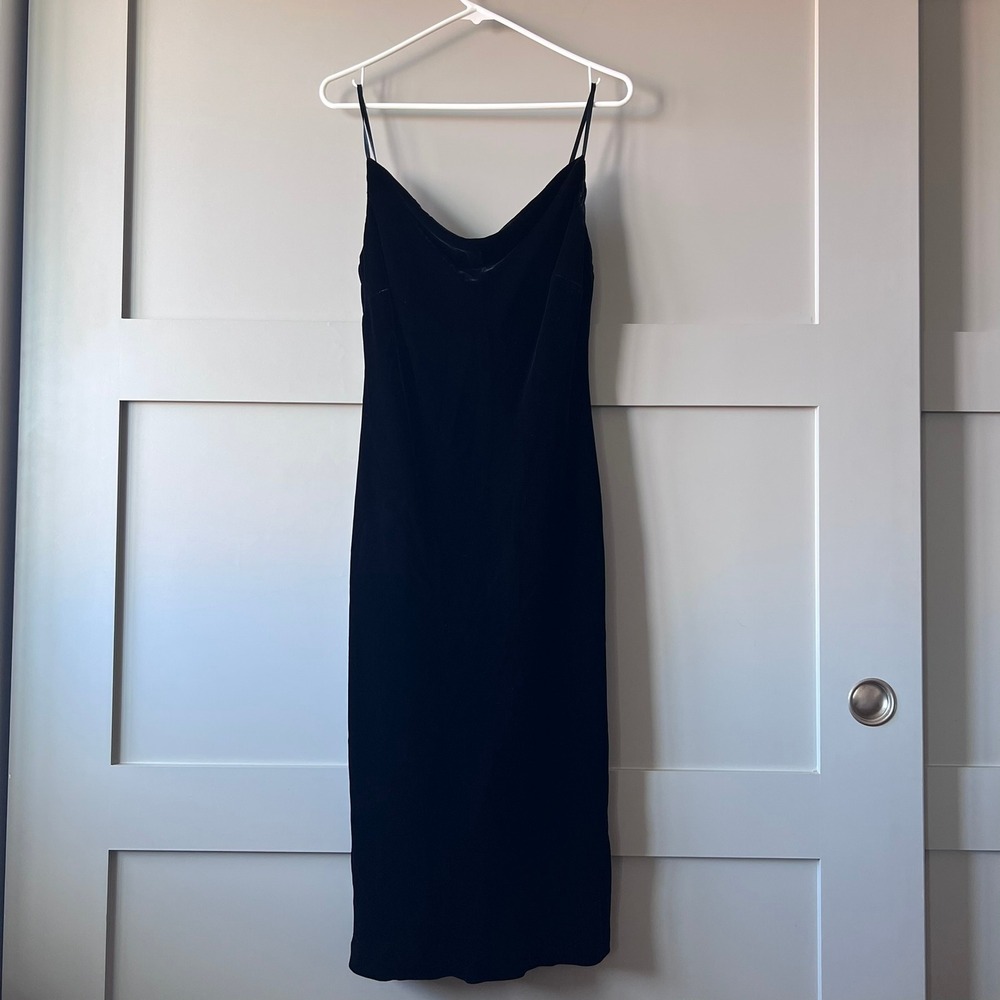 Banana Republic Black‎ Velvet Slip Dress Sz 8 Midi Sleeveless Cowl Neck Evening